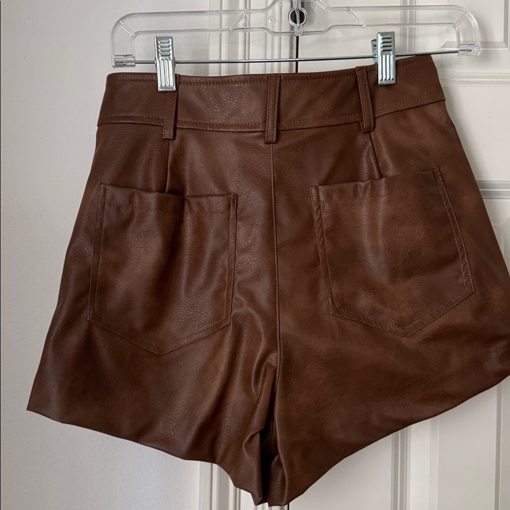 Zara Brown Faux Leather High-Waist Skort - Picture 3 of 3